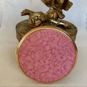 Vintage 50s Mauve Marbled Lid, Gold Mirrored Powder Compact